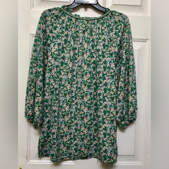 MAX STUDIO TOP TUNIC SIZE 1X GREEN FLOWERED V NECK 3/4 SLEEVES PULL OVER - Picture 3 of 7